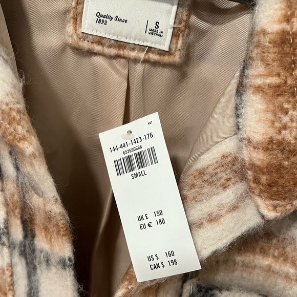 Abercrombie & Fitch Long-Length Wool-Blend Shirt Jacket (Cream Plaid) - Size S - Picture 2 of 4